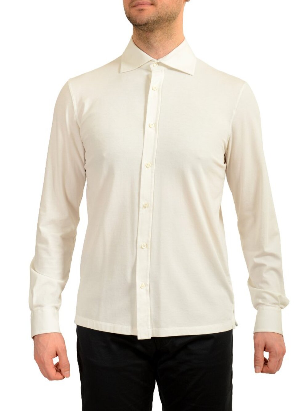 Malo Men's White Silk Long Sleeve Casual Shirt US M IT 50